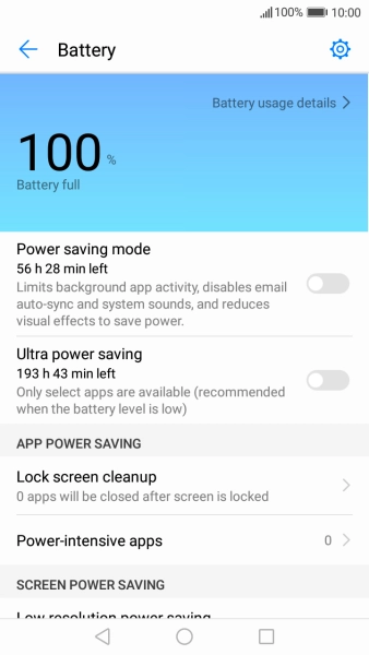 Press the indicator next to the required setting to turn on low power mode.