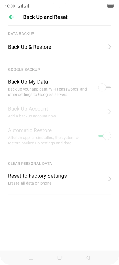 Press Reset to Factory Settings.