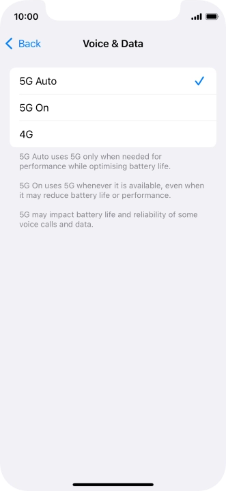 To turn on automatic switch between 5G and 4G, press 5G Auto.