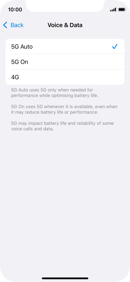 To turn on automatic switch between 5G and 4G, press 5G Auto.