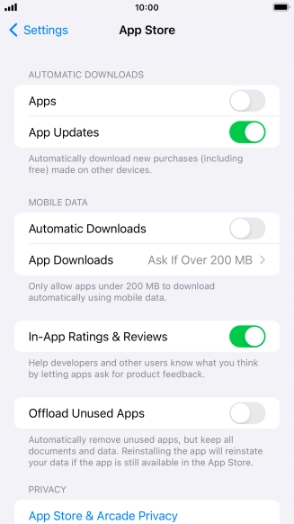 Press the indicators next to the required content types to turn the function on or off.