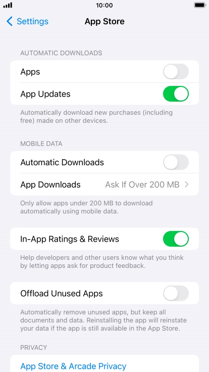 Press the indicators next to the required content types to turn the function on or off.