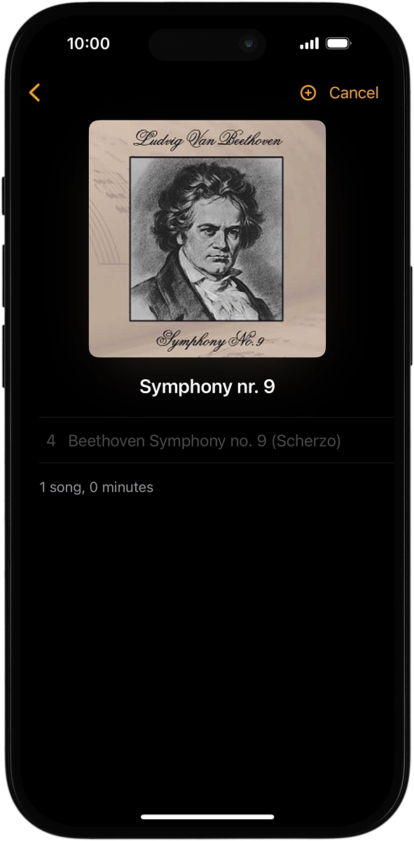 On your phone: Press the add icon to transfer the audio files to your Apple Watch.