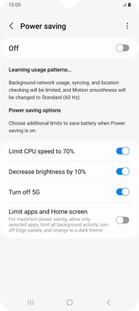Press the indicators next to the required settings.