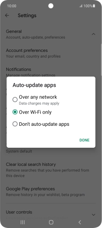 To turn on automatic update of apps using mobile network, press Over any network.