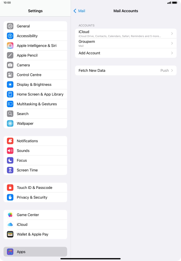 Press the name of the email account you've just set up.