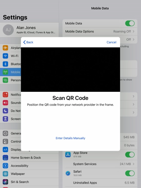 Place the QR code you've received inside the tablet camera frame to scan the code.