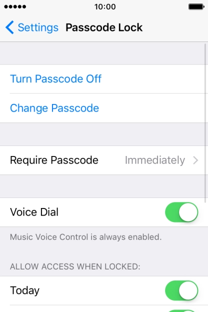 Press Turn Passcode Off and key in the phone lock code.