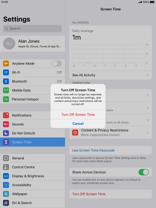 Press Turn Off Screen Time.