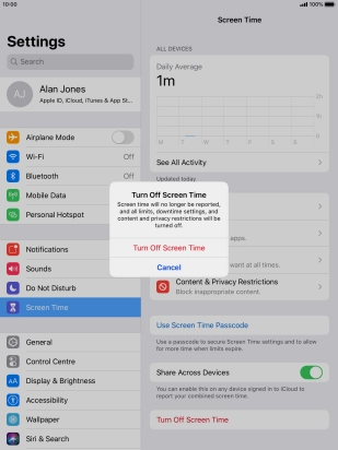 Press Turn Off Screen Time.