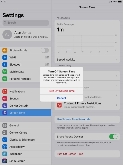 Press Turn Off Screen Time.