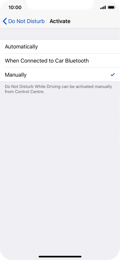 Press the required setting.
