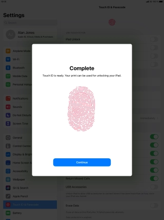 Press Continue. If you haven't previously selected a lock code, key in a code of your own choice twice.