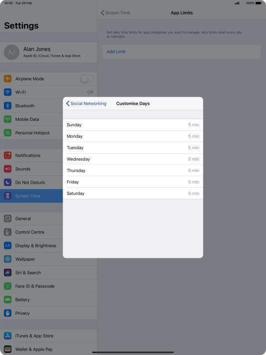 Press the required days.