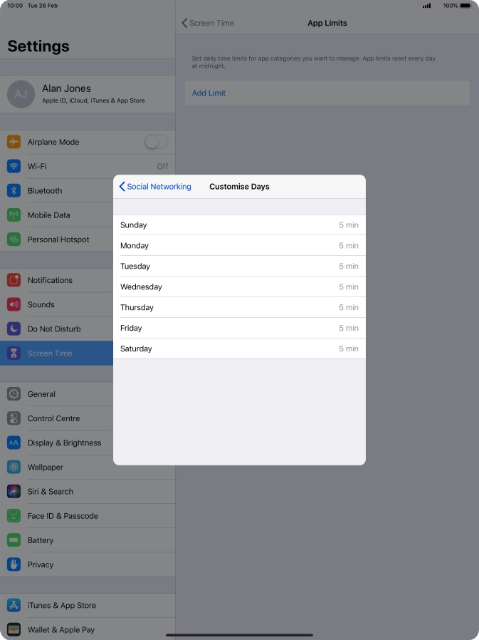 Press the required days.