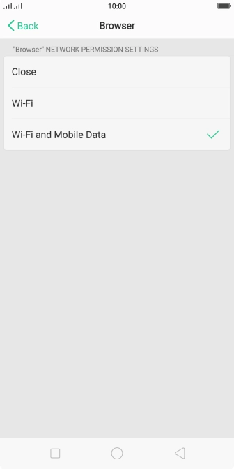 Press the required setting.