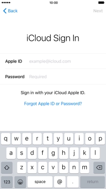 Press example@icloud.com and key in the username for your Apple ID.