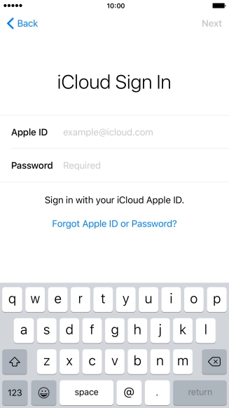 Press example@icloud.com and key in the username for your Apple ID.