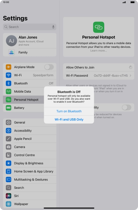 If Wi-Fi is turned on, press Wi-Fi and USB Only.