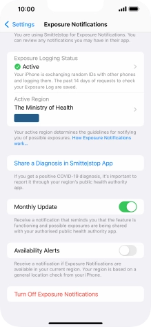 Press Turn Off Exposure Notifications.