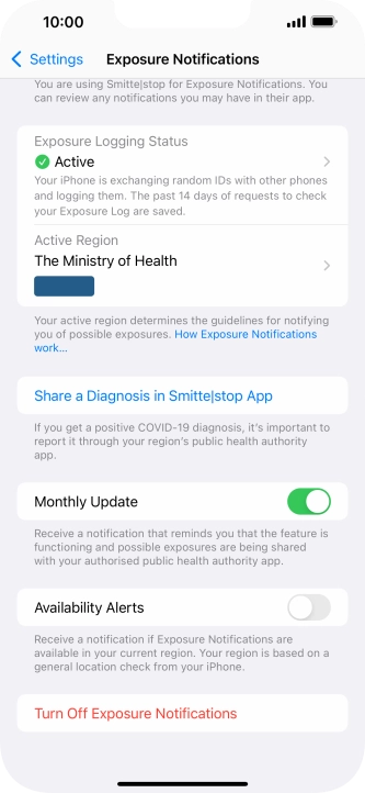 Press Turn Off Exposure Notifications.