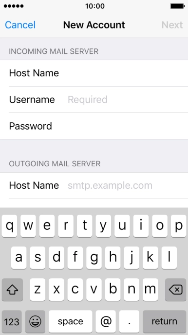 Press Username and key in the username for your email account.