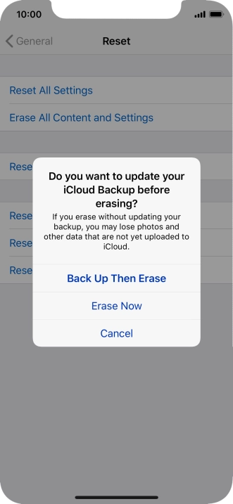 Press the required setting.