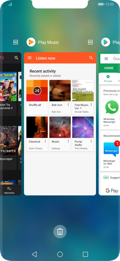 To end one running application, slide your finger upwards on the required application.