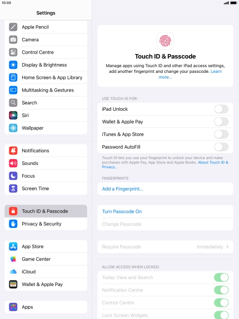 Press Turn Passcode On and key in a lock code of your own choice twice. Press Turn Passcode On and key in a lock code of your own choice twice.