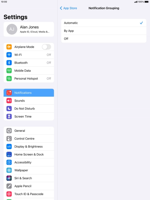 Press the required setting.