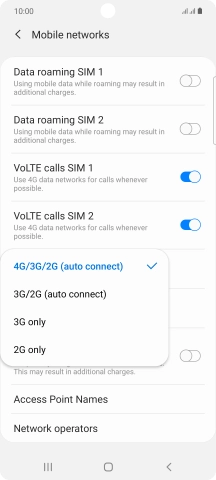 Press the required network mode.
