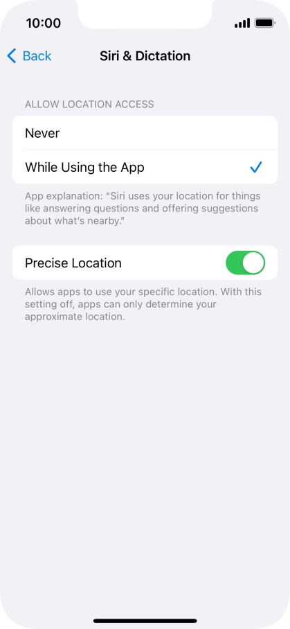 Press the required setting to turn the function on or off.