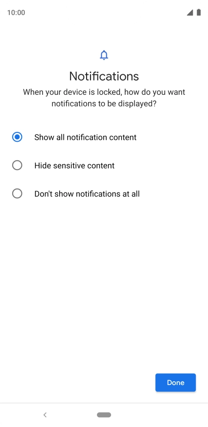 Press the required setting.