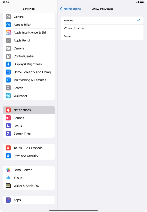 To select notification preview on the lock screen, press Always. To select notification preview on the lock screen, press Always.