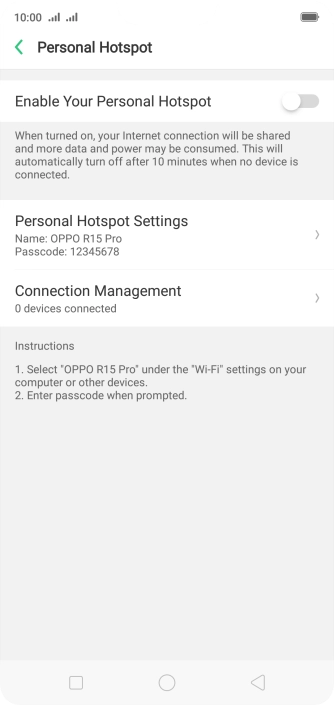 Press Personal Hotspot Settings.