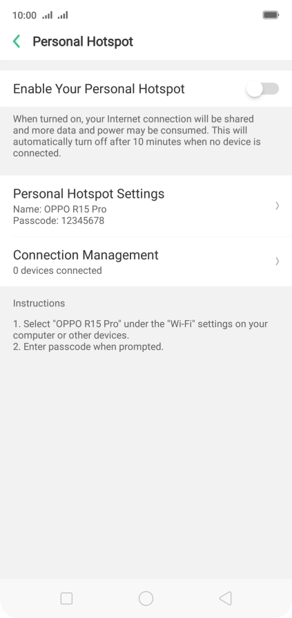 Press Personal Hotspot Settings.