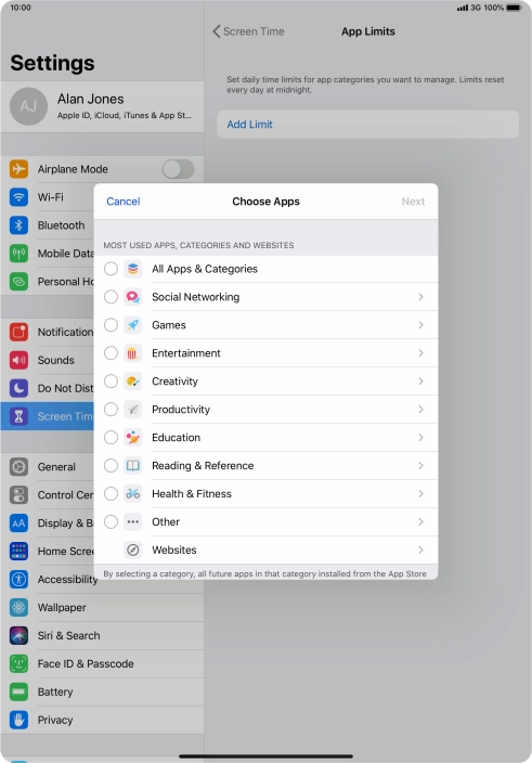 Press the required categories.