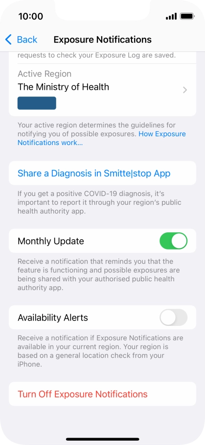 Press Turn Off Exposure Notifications.