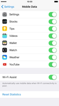 Press the indicator next to the required application to turn the function on or off.