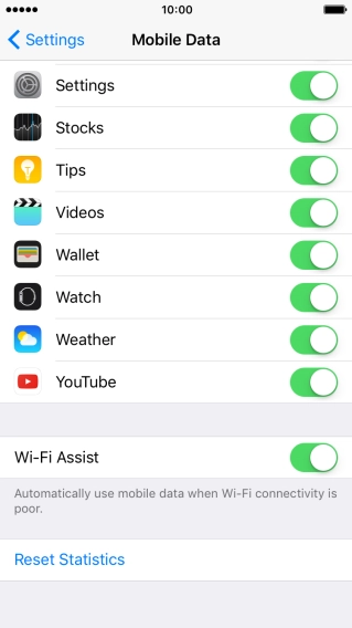 Press the indicator next to the required application to turn the function on or off.