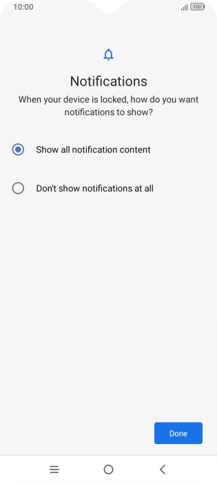 Press the required setting.