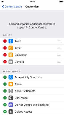 Press the delete icon next to the required function to remove it from Control Centre.