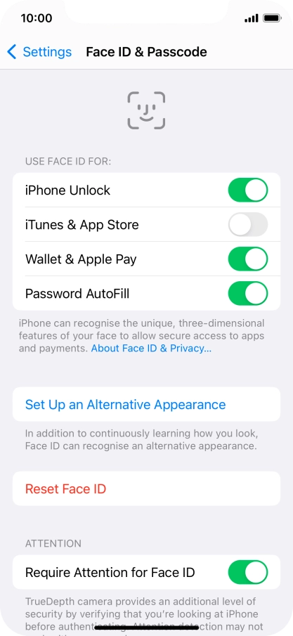 Press the indicators next to the required settings to turn them on or off.