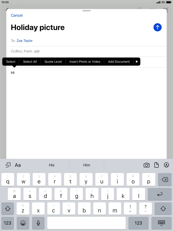 Press Insert Photo or Video and follow the instructions on the screen to attach a picture or a video clip.