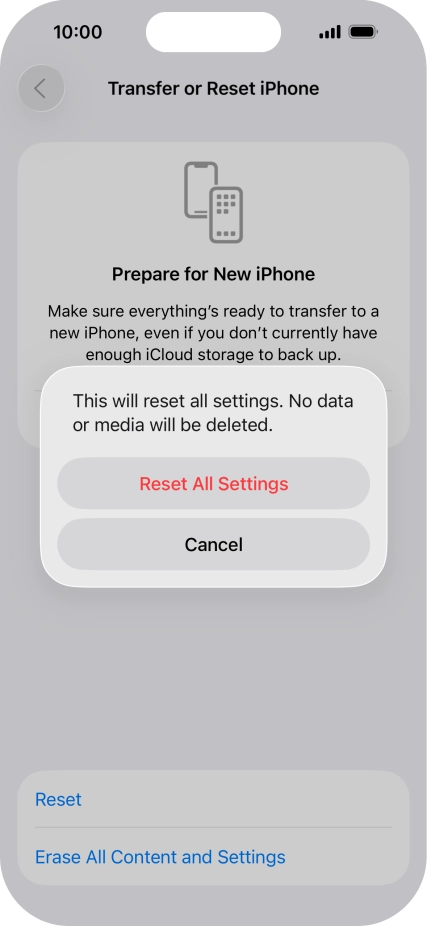 Press Reset All Settings. Press Reset All Settings.