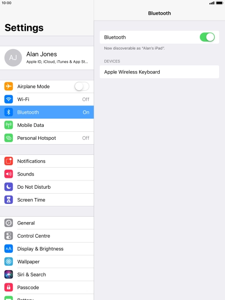 Press the required Bluetooth device and follow the instructions on the screen to pair the device with your tablet.