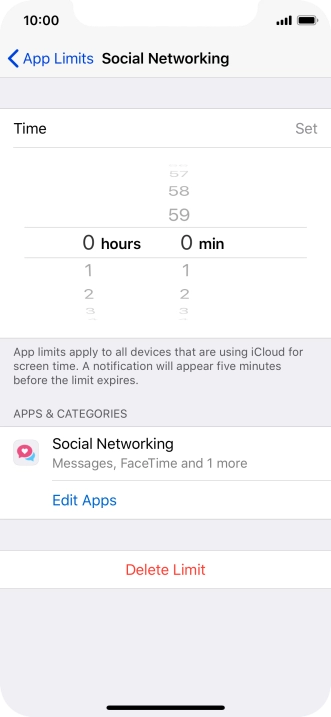 Set the required time limit for use of the selected category.