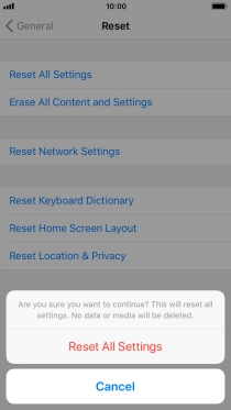 Press Reset All Settings. Wait a moment while the factory default settings are restored. Follow the instructions on the screen to set up your phone and prepare it for use.