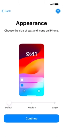 Select the required text and icon size on your phone and press Continue.