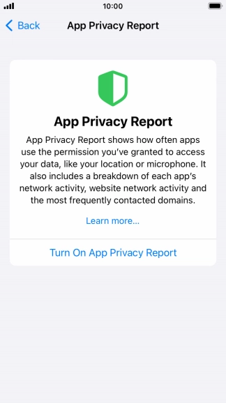 Press Turn On App Privacy Report to turn on the function.